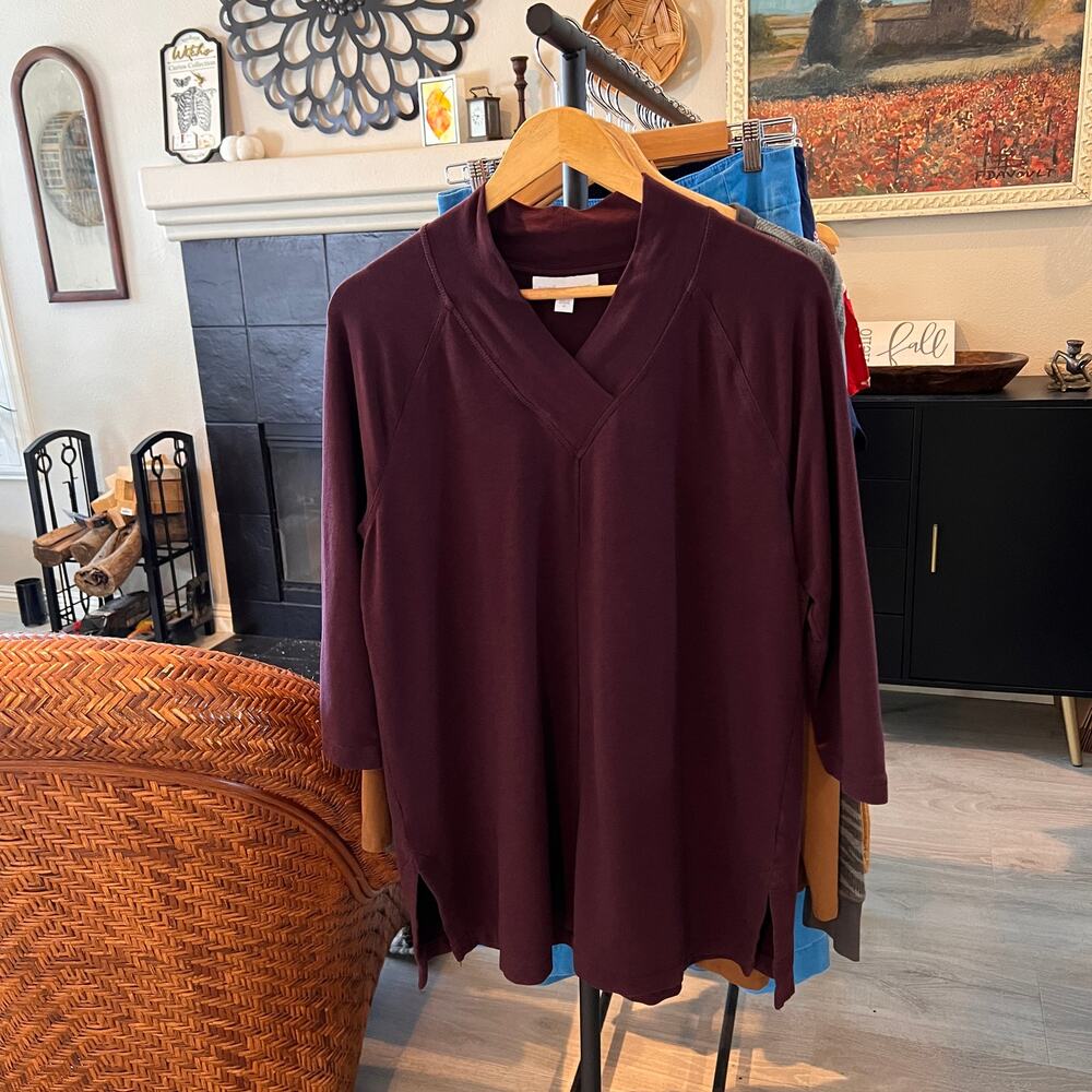 Pure Jill Top Womens Size Medium Dark Wine Affinity French Terry Long Sleeve - Picture 14 of 14